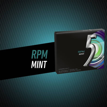 5 GUM RPM Mint Sugar Free Chewing Gum, Five Gum, 15 Stick Pack