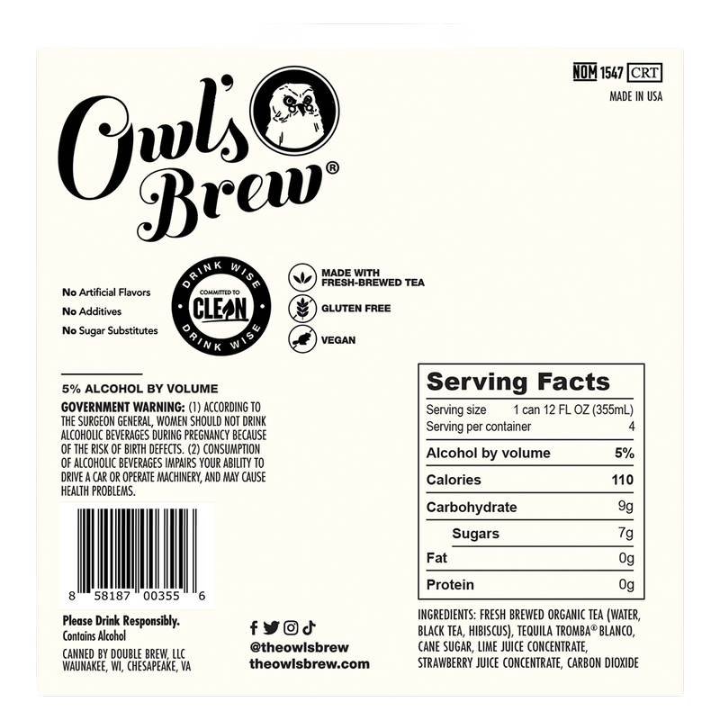 Owl's Brew Skinny Hibiscus Margarita 4pk 12oz Can 5% ABV