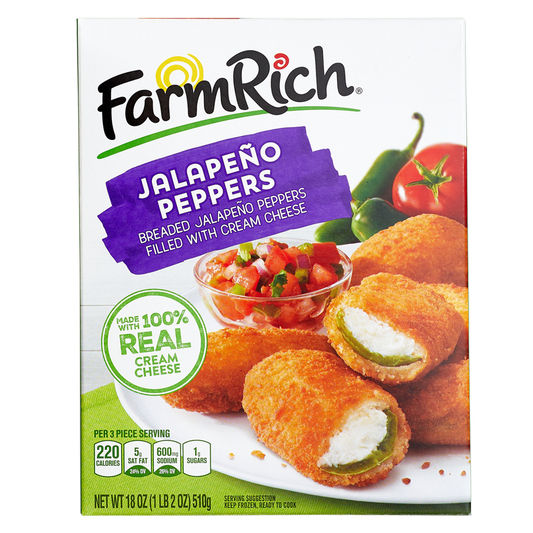 Farm Rich Frozen Breaded Jalapeno Peppers Stuffed with Real Cream Cheese 18oz