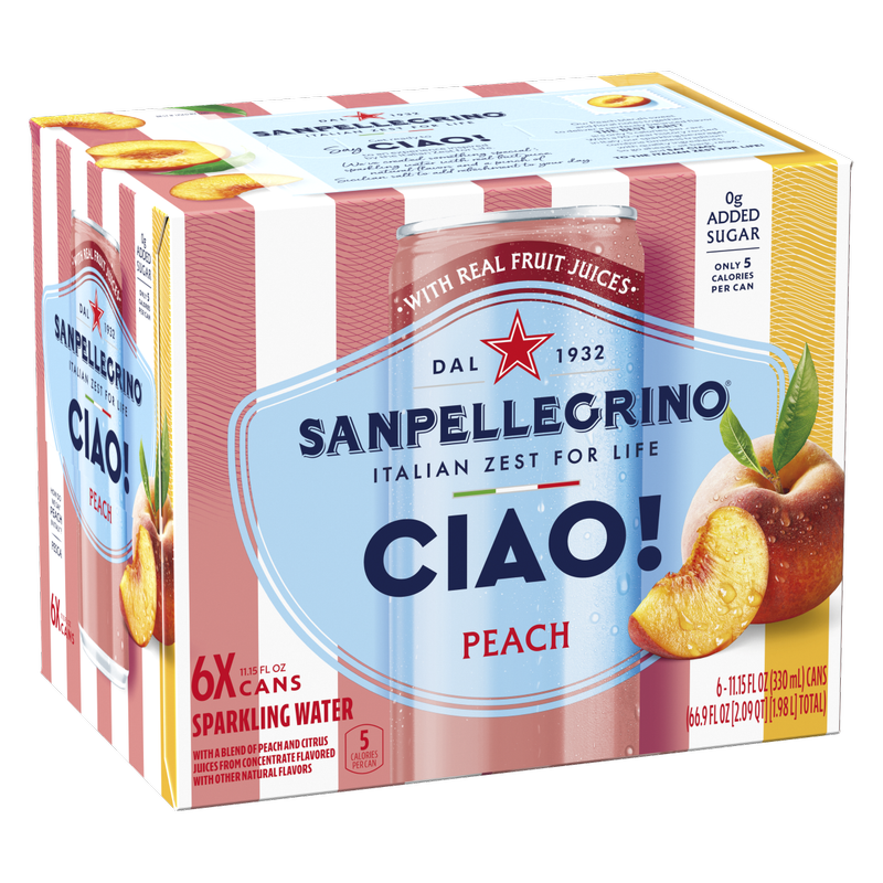 San Pellegrino Ciao! Peach Sparkling Water 6pk 330mL Can