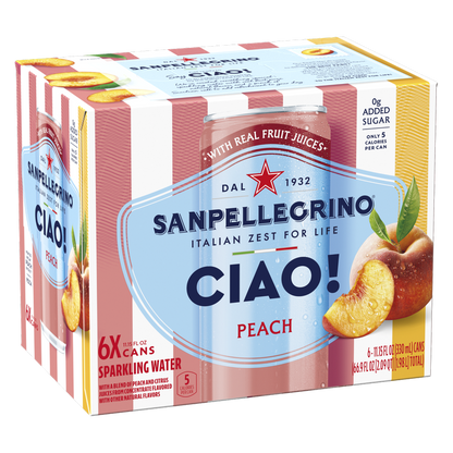 San Pellegrino Ciao! Peach Sparkling Water 6pk 330mL Can