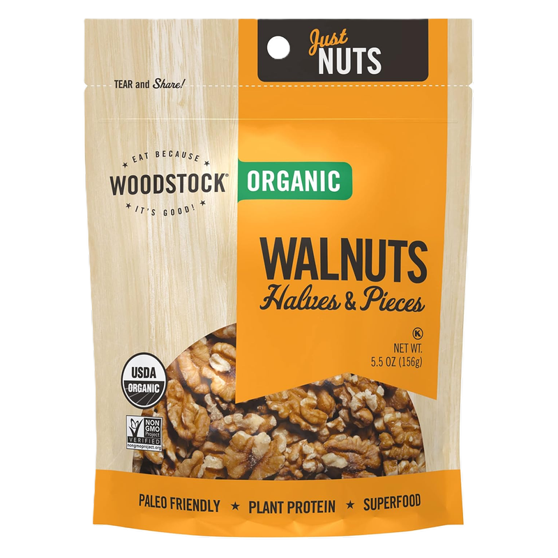 Woodstock Organic Walnuts, 100% Natural, Raw, Shelled Halves and Pieces, 5.5 oz
