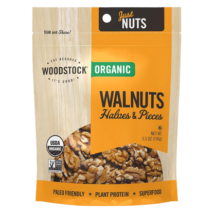 Woodstock Organic Walnuts, 100% Natural, Raw, Shelled Halves and Pieces, 5.5 oz