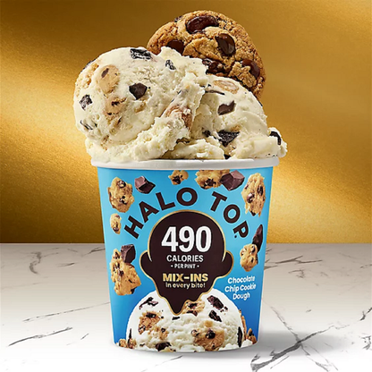 Halo Top Chocolate Chip Cookie Dough Light Ice Cream, Lower Calorie Frozen Dessert Pint, 16 fl oz