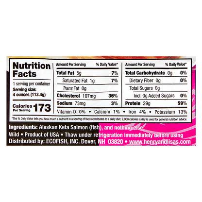 Henry & Lisa's Frozen Wild Alaskan Salmon - 4oz