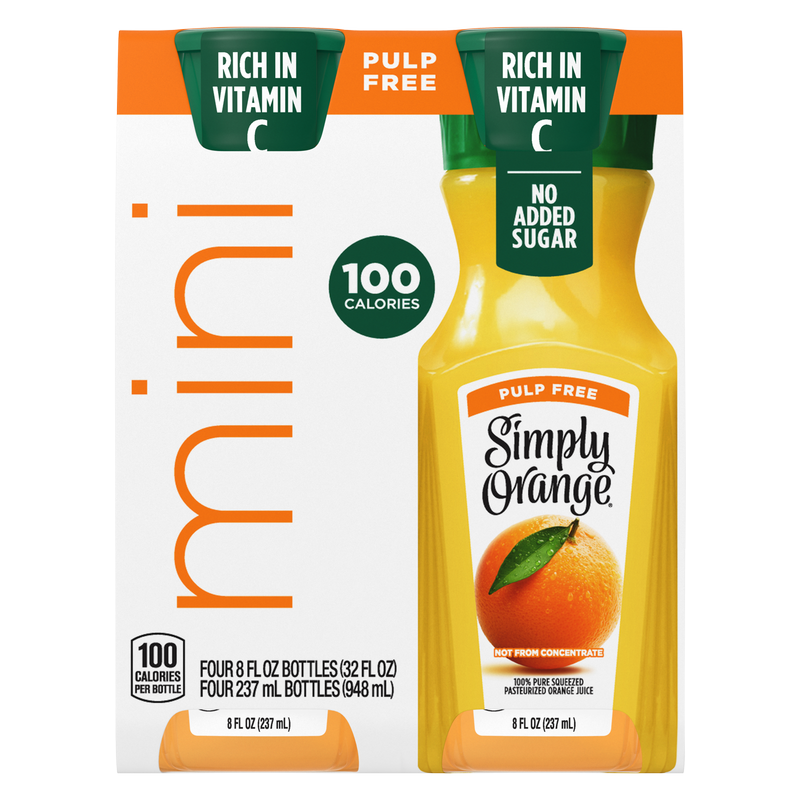 Simply Orange Juice 4pk 8oz 4pk Mini Bottles