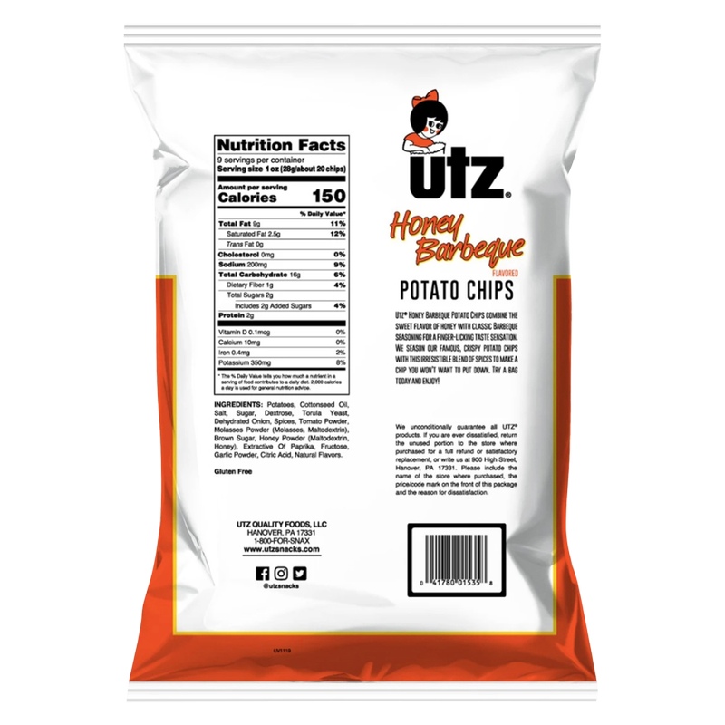 Utz Honey BBQ Potato Chips 9oz