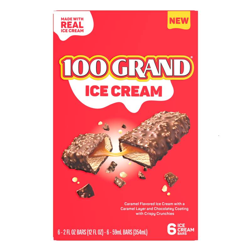 100 Grand Caramel Ice Cream Bars, 6 Pack, Frozen Dessert