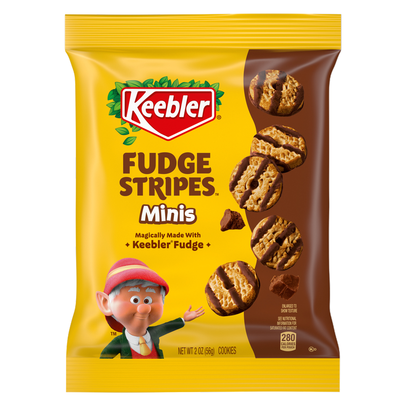 Keebler Fudge Stripes Minis, Original Shortbread Mini Cookies Coated in Keebler Fudge, 2oz