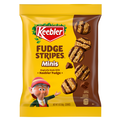 Keebler Fudge Stripes Minis, Original Shortbread Mini Cookies Coated in Keebler Fudge, 2oz