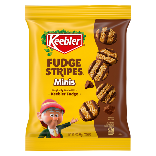 Keebler Fudge Stripes Minis, Original Shortbread Mini Cookies Coated in Keebler Fudge, 2oz