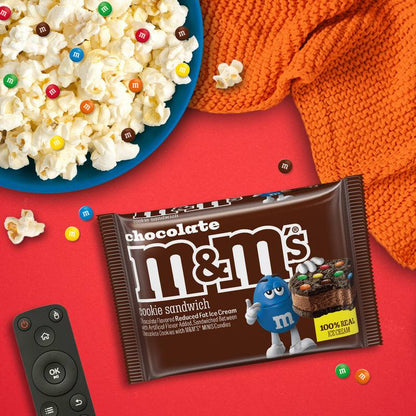 M&M'S Ice Cream Chocolate Cookie Sandwiches, Reduced Fat Chocolate Ice Cream Dessert Cookie Sandwich, 4ct