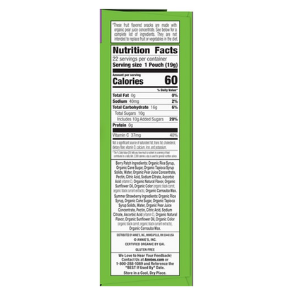 Annie's Organic Bunny Fruit Snacks, Variety Pack, Gluten Free, 22 ct