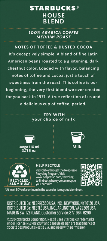 Starbucks By Nespresso House Blend 10ct Capsules
