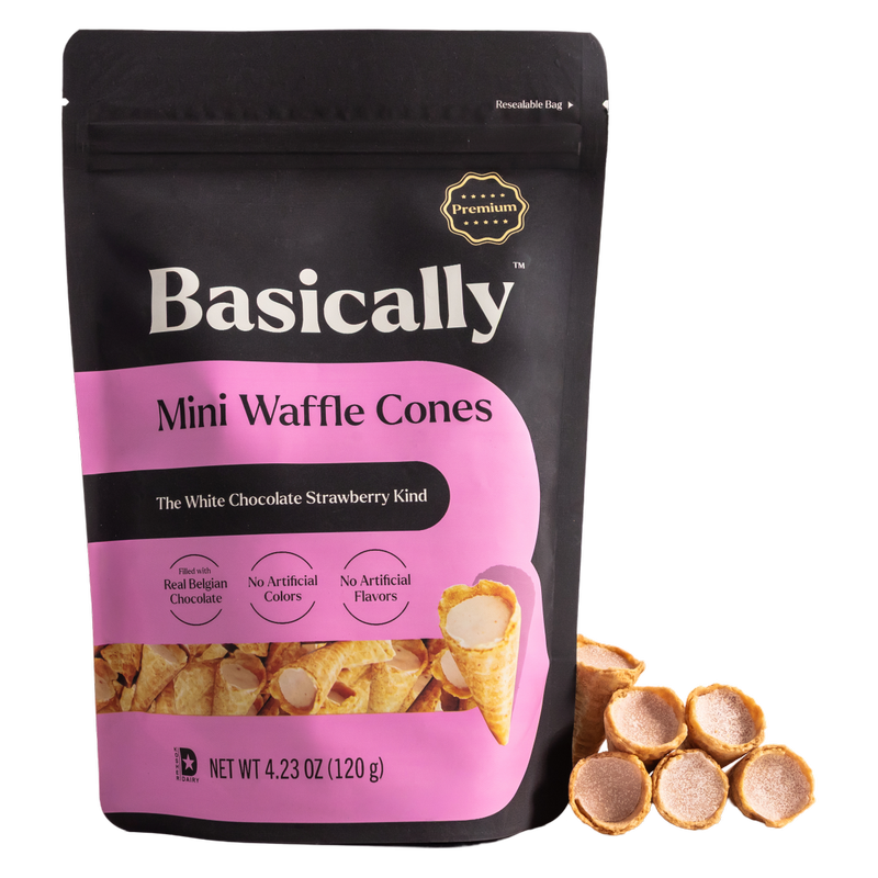 Basically Strawberry White Chocolate Mini Waffle Cones