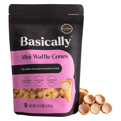 Basically Strawberry White Chocolate Mini Waffle Cones