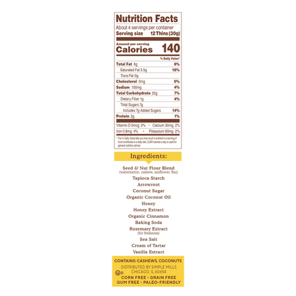 Simple Mills Honey Cinnamon Sweet Thins 4.25oz