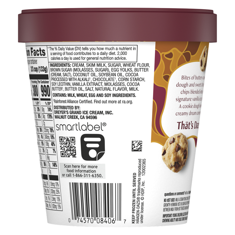 Haagen-Dazs Chocolate Chip Cookie Dough Ice Cream, 14oz.