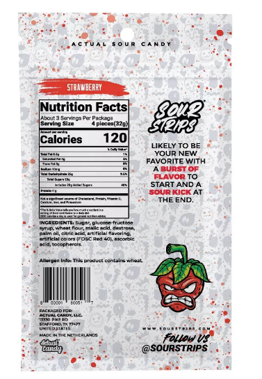 Strawberry Sour Strips, 3.4oz