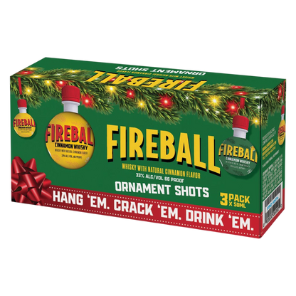Fireball Cinnamon Whisky Ornaments, 3-Pack 50ml, 66 Proof (33% ABV)