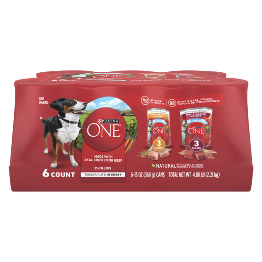Purina ONE Chicken and Beef Tender Cuts in Gravy Variety Pack 6ct