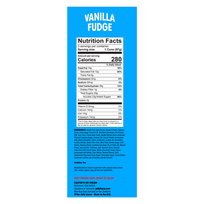 Jolly Llama, Dairy Free Gluten Free Coconut Cream Vanilla Fudge Sundae Cones