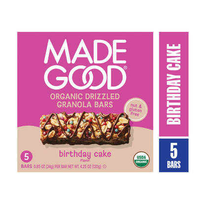 MadeGood Birthday Cake Chocolate Drizzled Granola Bars 5pk