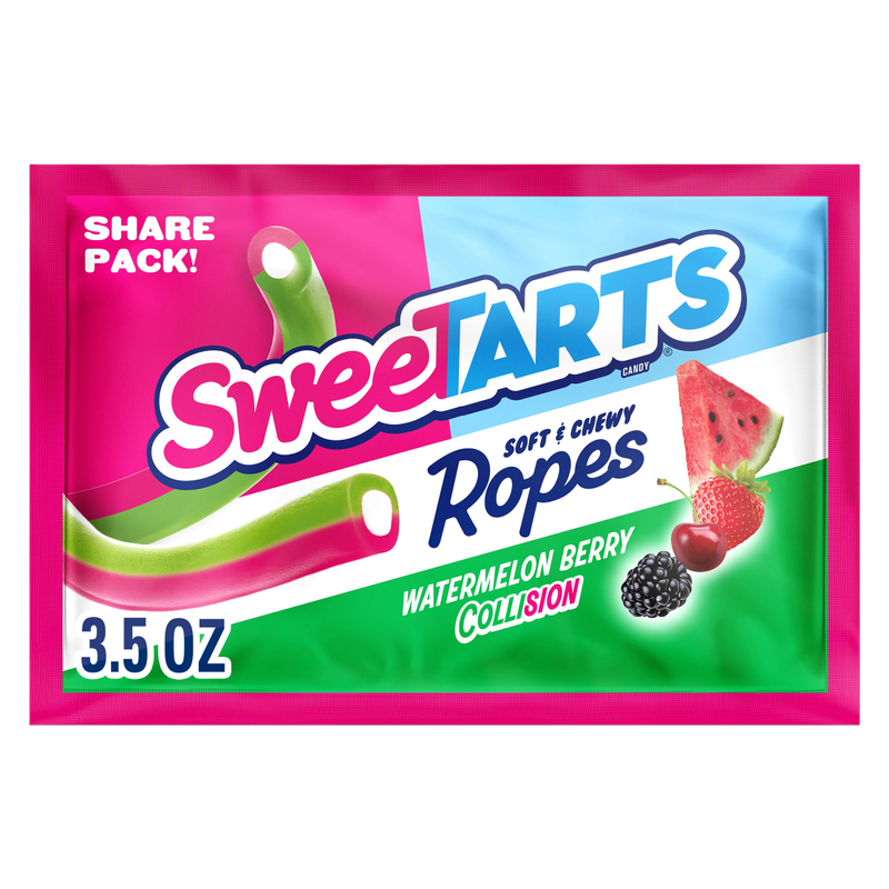 SweeTARTS Ropes, Candy, Watermelon Berry Collision, Soft and Chewy, 3.5 oz