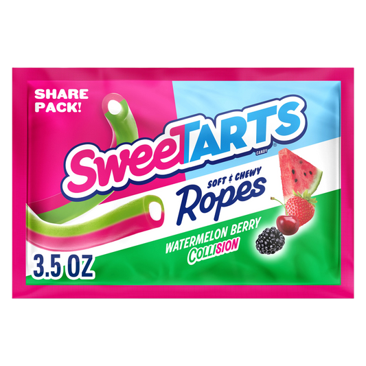 SweeTARTS Ropes, Candy, Watermelon Berry Collision, Soft and Chewy, 3.5 oz