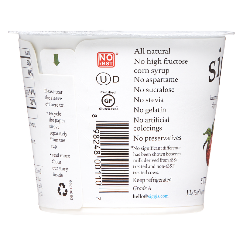 Siggi's Strawberry Non-Fat Yogurt 5.3oz