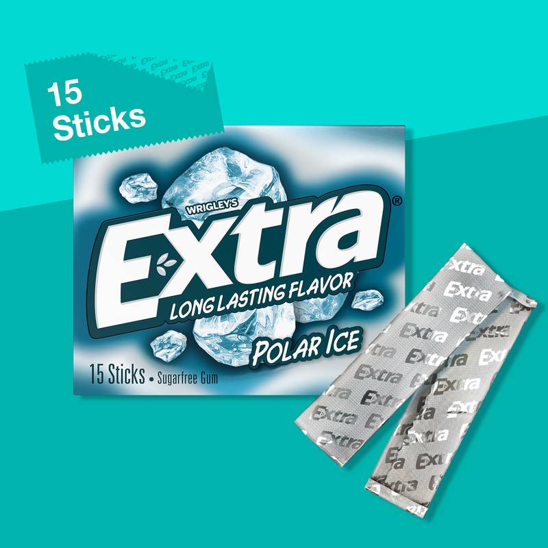 EXTRA Gum Polar Ice Sugar Free Chewing Gum, Single Pack, 15 Sticks