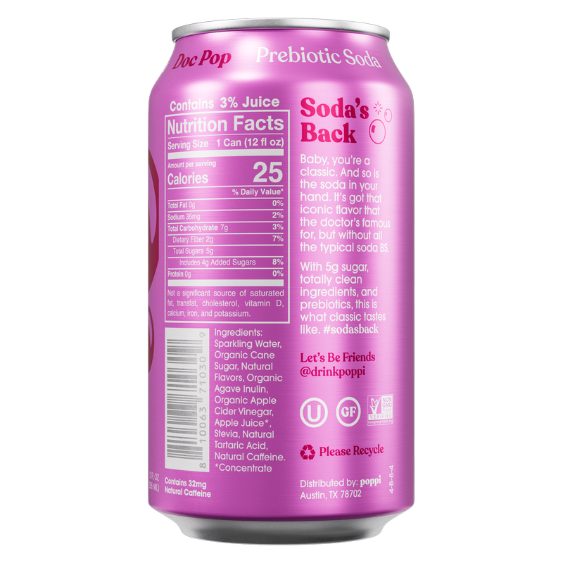 Poppi Prebiotic Soda Doc Pop 12oz Can