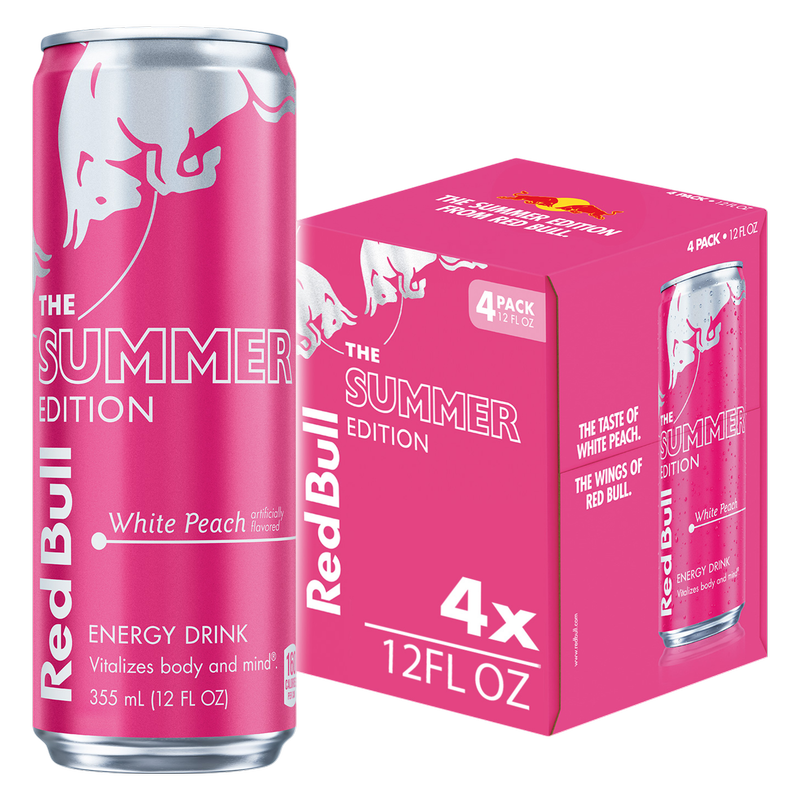 Red Bull White Peach The Summer Edition Energy Drink 4pk 12oz Can- XL