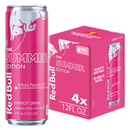 Red Bull White Peach The Summer Edition Energy Drink 4pk 12oz Can- XL