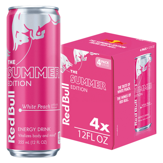 Red Bull White Peach The Summer Edition Energy Drink 4pk 12oz Can- XL