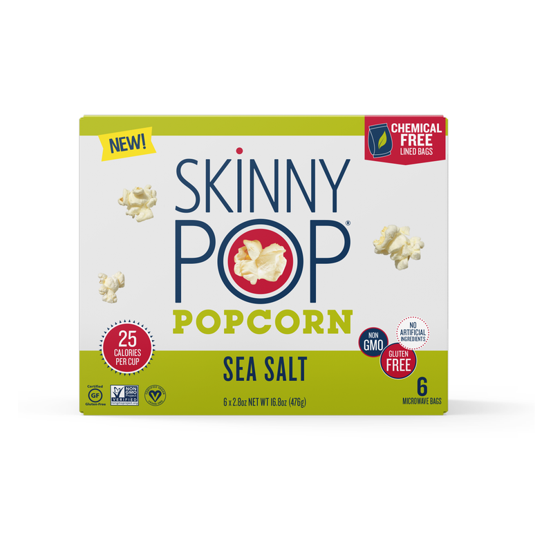 SkinnyPop Sea Salt Flavor Microwave Popcorn 6-Pack Box, 16.8oz., 6ct.