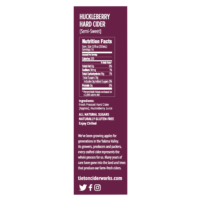 Tieton Cider Works Huckleberry Cider Single 19.2oz Can