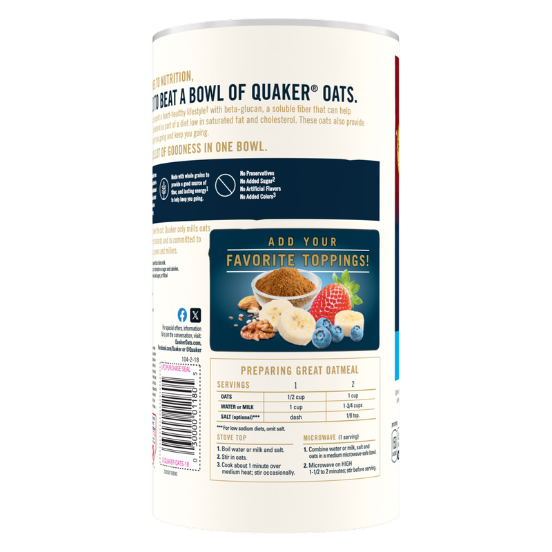 Quaker Oats Quick One Minute 100% Whole Grain Oats 18oz