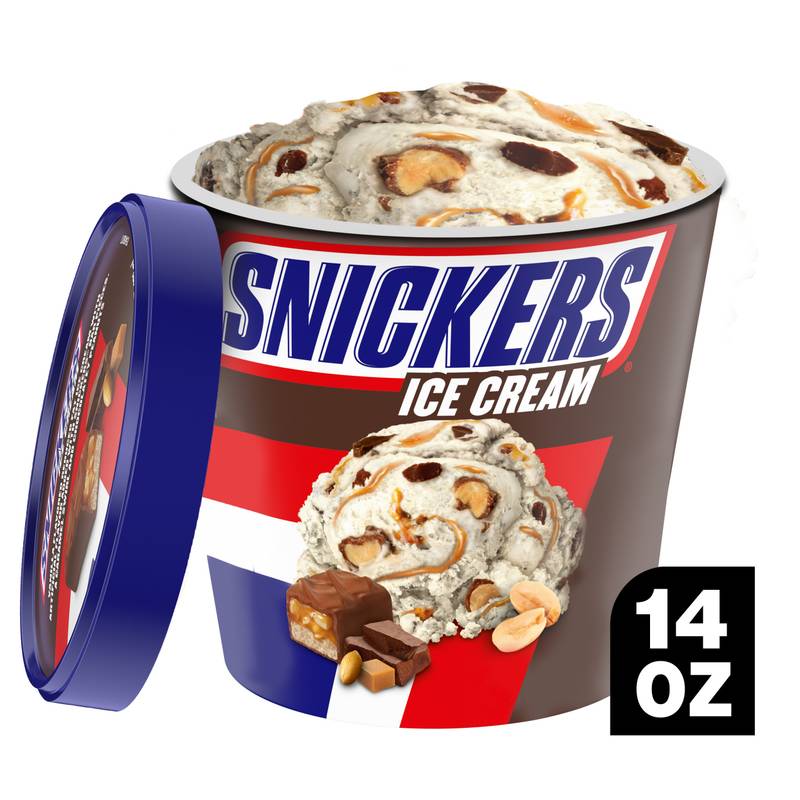 SNICKERS Ice Cream Reduced Fat Vanilla Ice Cream, Caramel, and Snickers Candy Bar Pieces, 14 Oz