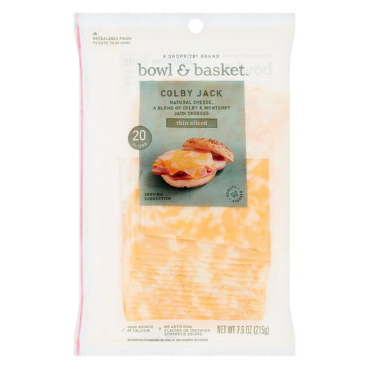 Bowl & Basket Thin Sliced Colby Jack Cheese - 7.6 oz / 20ct