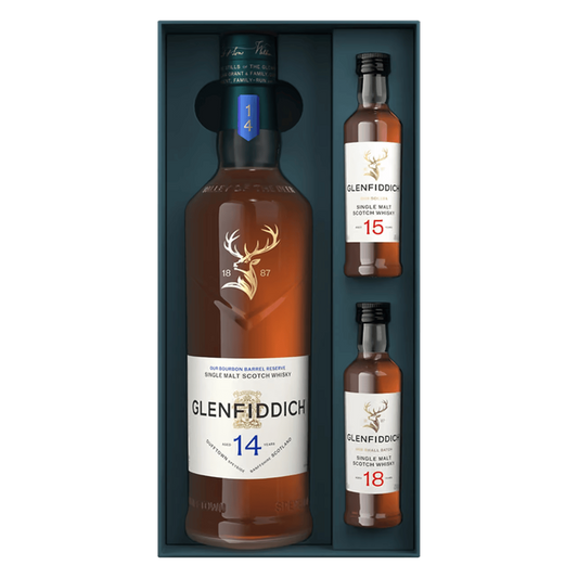Glenfiddich 14 Year 750ml with 15 & 18 Year 50ml Gift Set