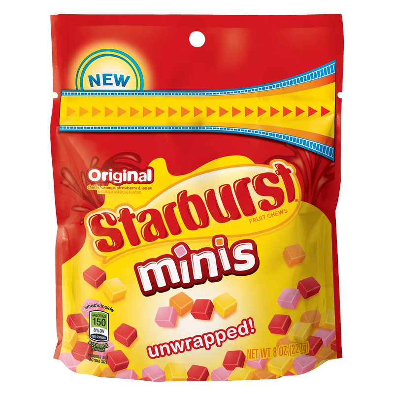 STARBURST Minis Original Fruit Chews Chewy Candy, Grab N Go, 8 oz Resealable Bags