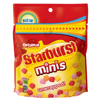 STARBURST Minis Original Fruit Chews Chewy Candy, Grab N Go, 8 oz Resealable Bags