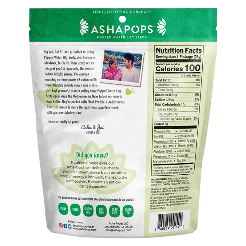 AshaPops Popped Water Lily Seeds Vegan Cheese 1oz