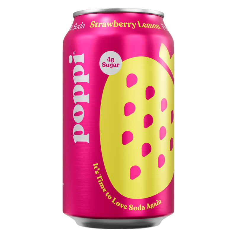 Poppi Prebiotic Soda Strawberry Lemon 4pk 12oz Can- XL