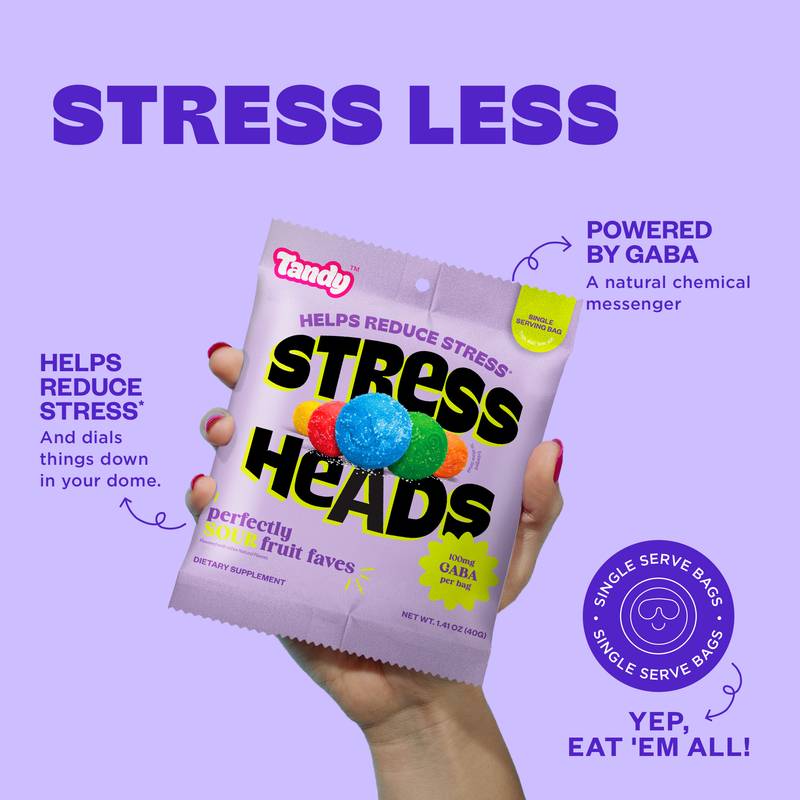 Tandy Stress Heads, Sour Fruit Flavored Gummies with GABA, 1.4oz