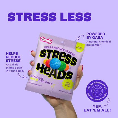 Tandy Stress Heads, Sour Fruit Flavored Gummies with GABA, 1.4oz