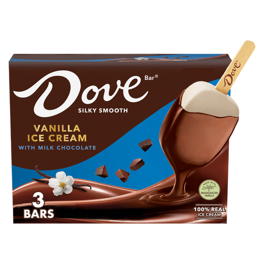 DOVE Vanilla Ice Cream Bars Coated With Milk Chocolate, 3ct