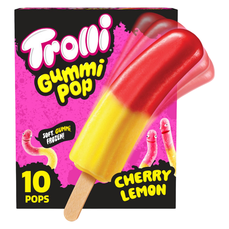 Trolli Frozen Gummi Ice Pops Chewy Sour Gummy Candy Frozen Dessert Snacks, Cherry Lemon, 10 Count