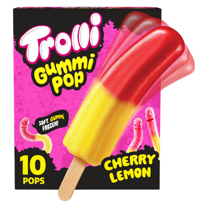 Trolli Frozen Gummi Ice Pops Chewy Sour Gummy Candy Frozen Dessert Snacks, Cherry Lemon, 10 Count